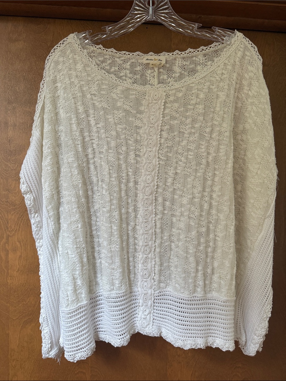 Meadow Rue Cream Crochet-Trim Button Cardigan